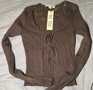 NWT Black Tie Front Long Sleeve Crop Top Size Small